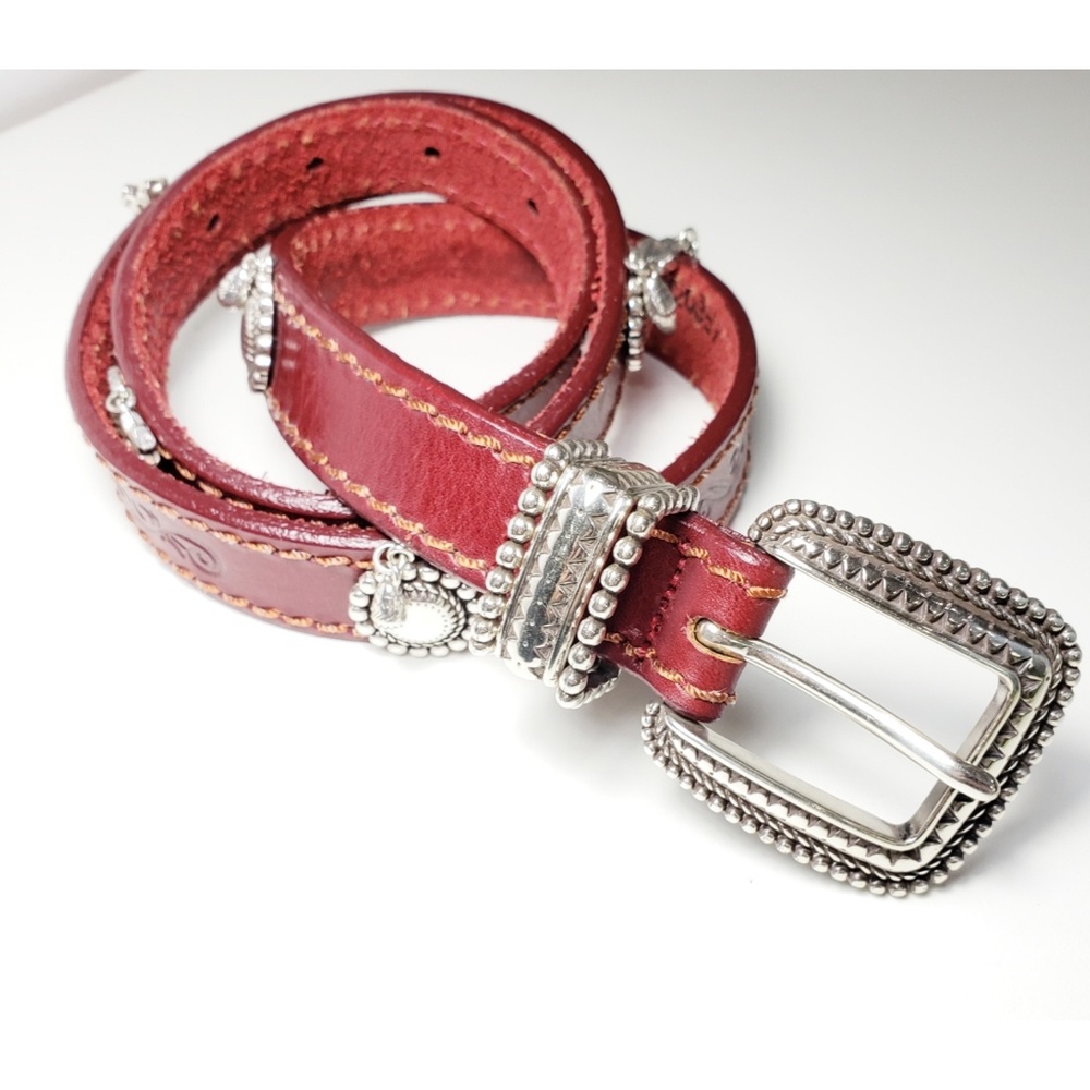Brighton Red Leather Belt with Silver Hearts size L 34